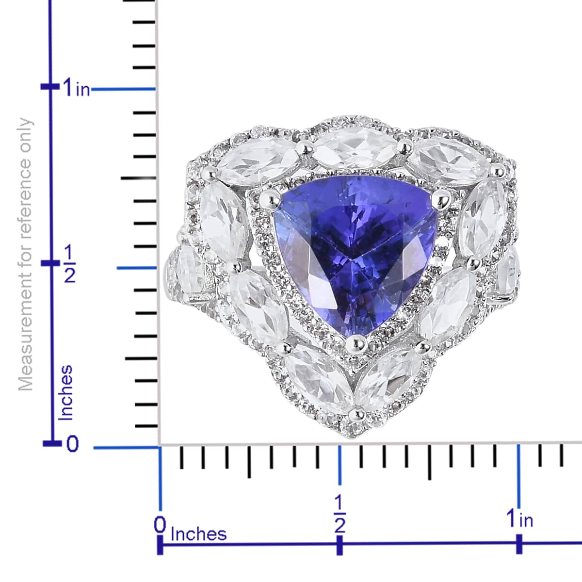 14K White Gold AAA Tanzanite and White Zircon Ring (Size 7.0) 5.50 Grams 6.75 ctw image number 4