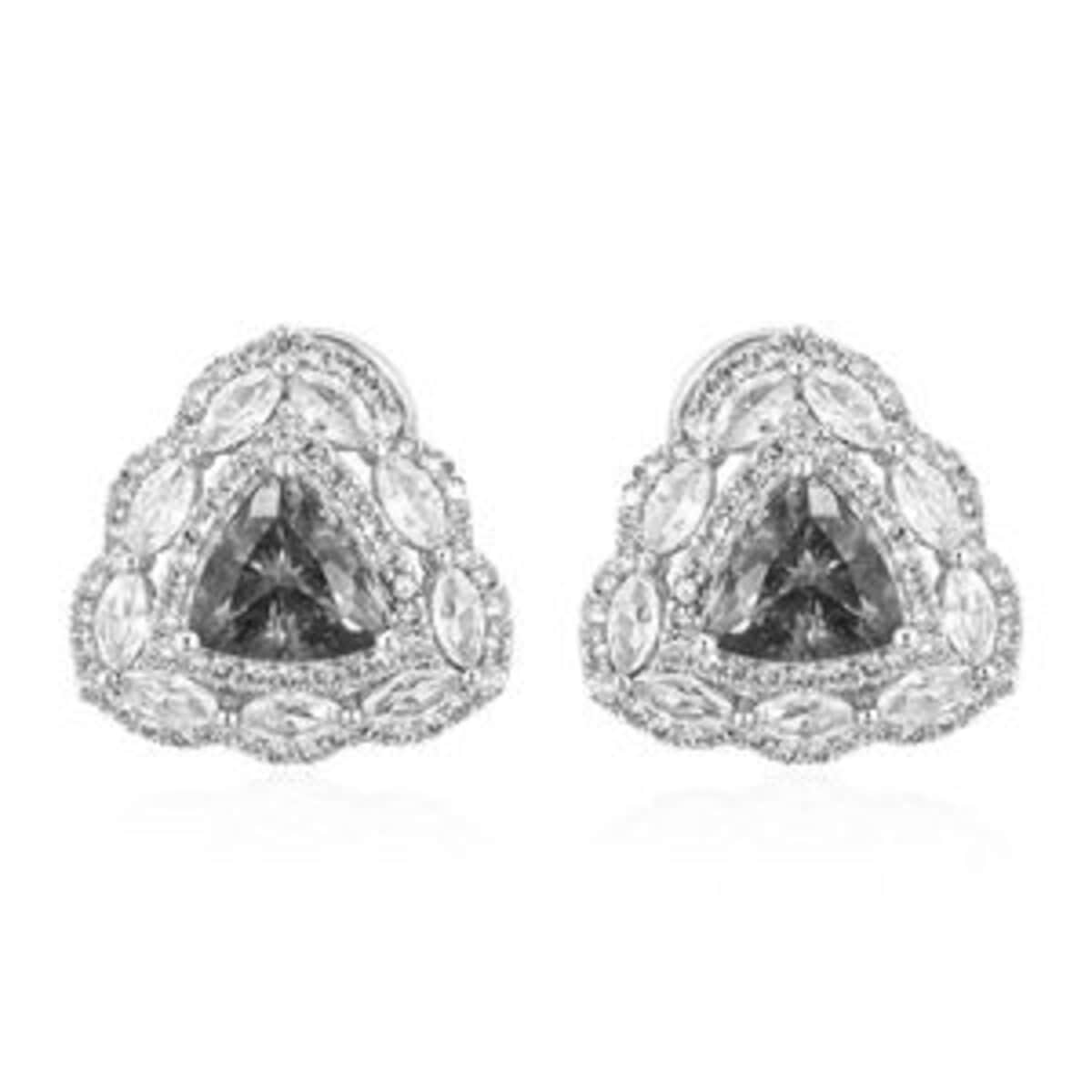 14K White Gold AAA Tanzanite and White Zircon Stud Earrings 7 Grams 7.40 ctw image number 0