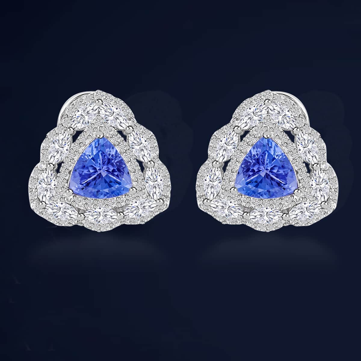 14K White Gold AAA Tanzanite and White Zircon Stud Earrings 7 Grams 7.40 ctw image number 1