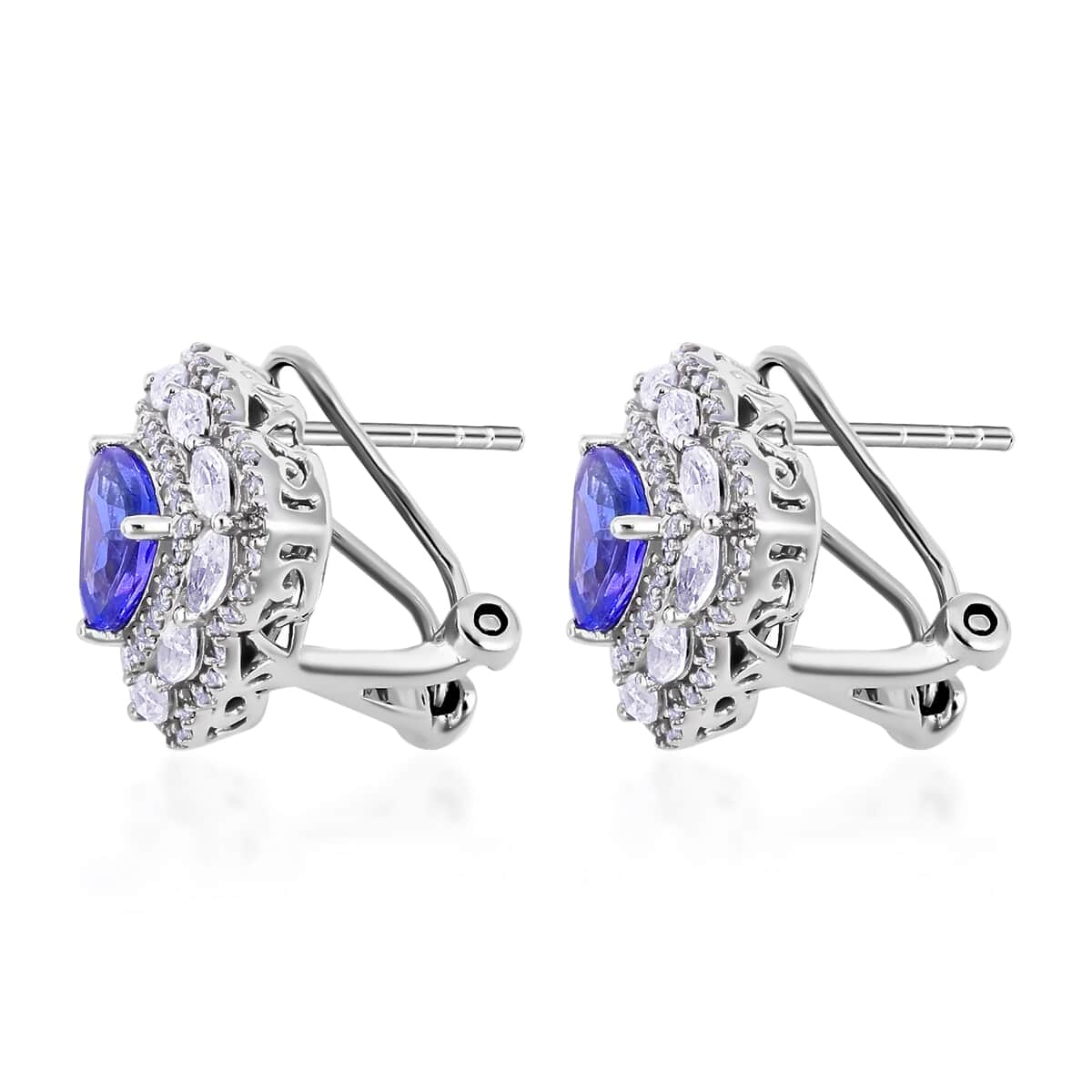 14K White Gold AAA Tanzanite and White Zircon Stud Earrings 7 Grams 7.40 ctw image number 3
