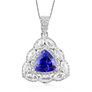 14K White Gold AAA Tanzanite and White Zircon Pendant Necklace (18 Inches) 5.15 Grams 5.25 ctw
