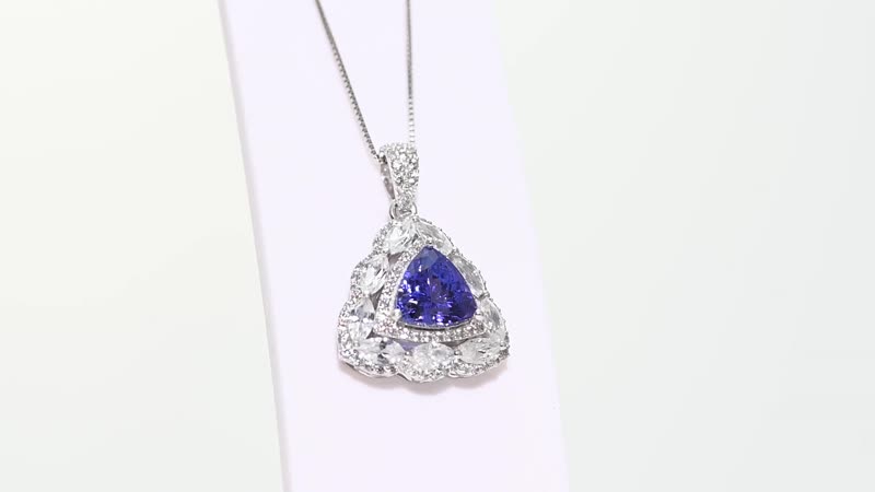 14K White Gold AAA Tanzanite and White Zircon Pendant Necklace (18 Inches) 5.15 Grams 5.25 ctw