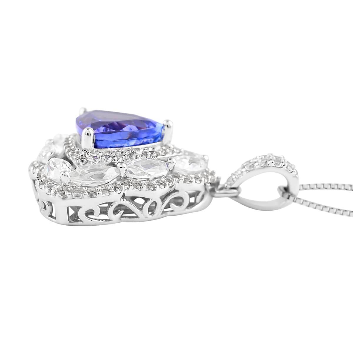 14K White Gold AAA Tanzanite and White Zircon Pendant Necklace (18 Inches) 5.15 Grams 5.25 ctw image number 3