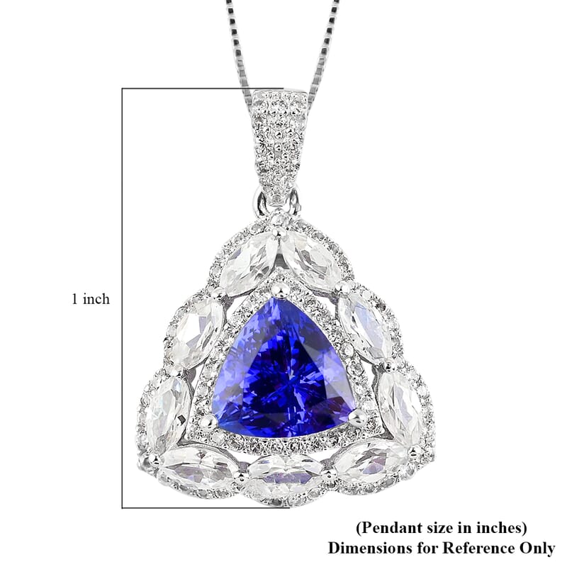 14K White Gold AAA Tanzanite and White Zircon Pendant Necklace (18 Inches) 5.15 Grams 5.25 ctw
