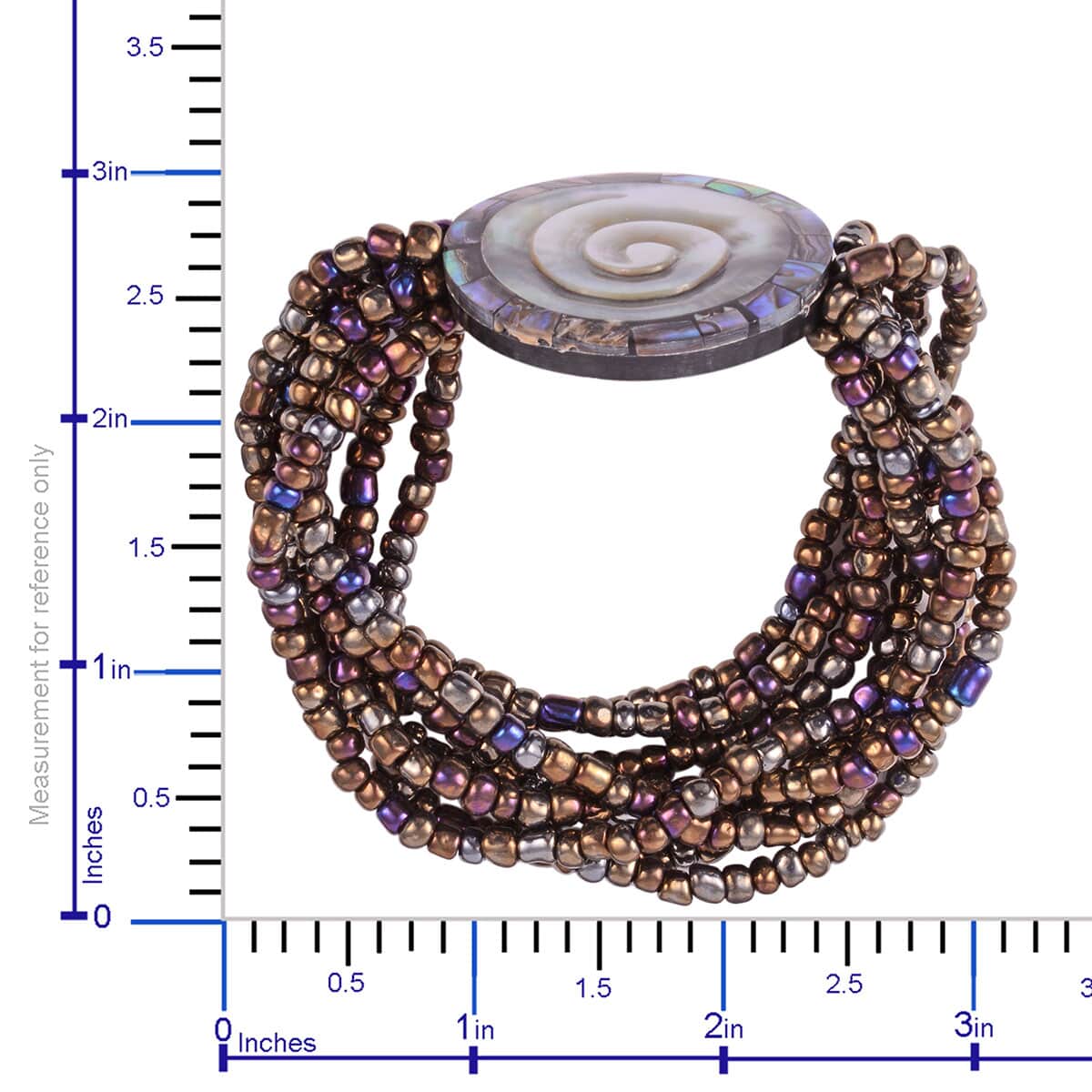 Set of 2 Multi Shell, Beige and Bronze Seed Bead Multi-Row Stretch Bracelet image number 4