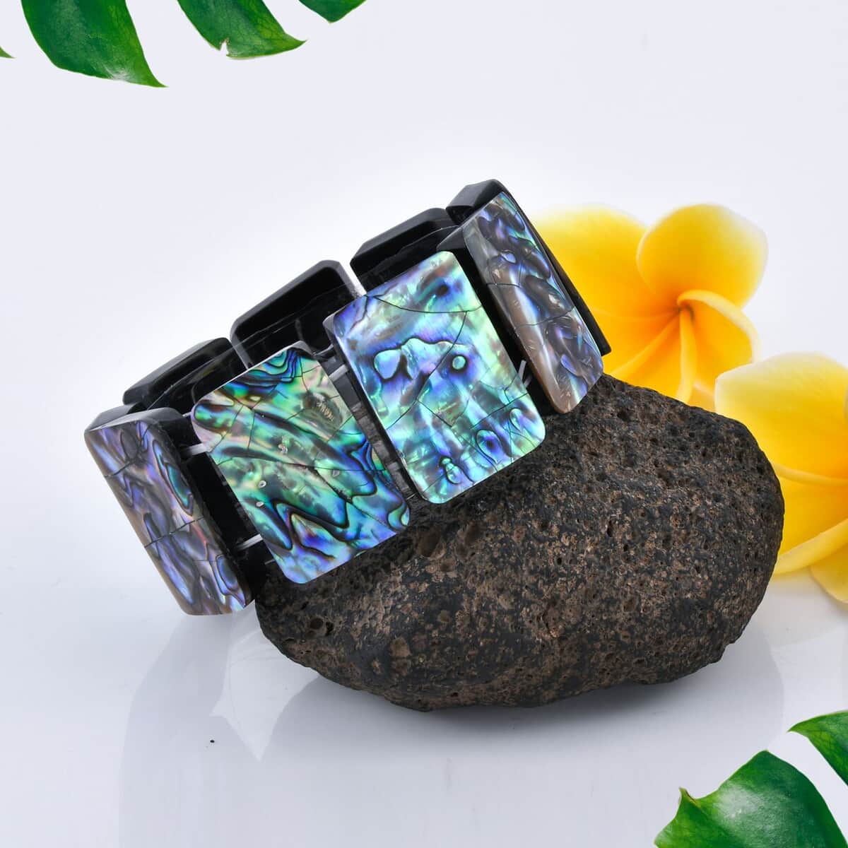 Ankur Treasure Chest Abalone Shell Inlay Resin Block Stretch Bracelet, Beach Fashion Jewelry image number 1