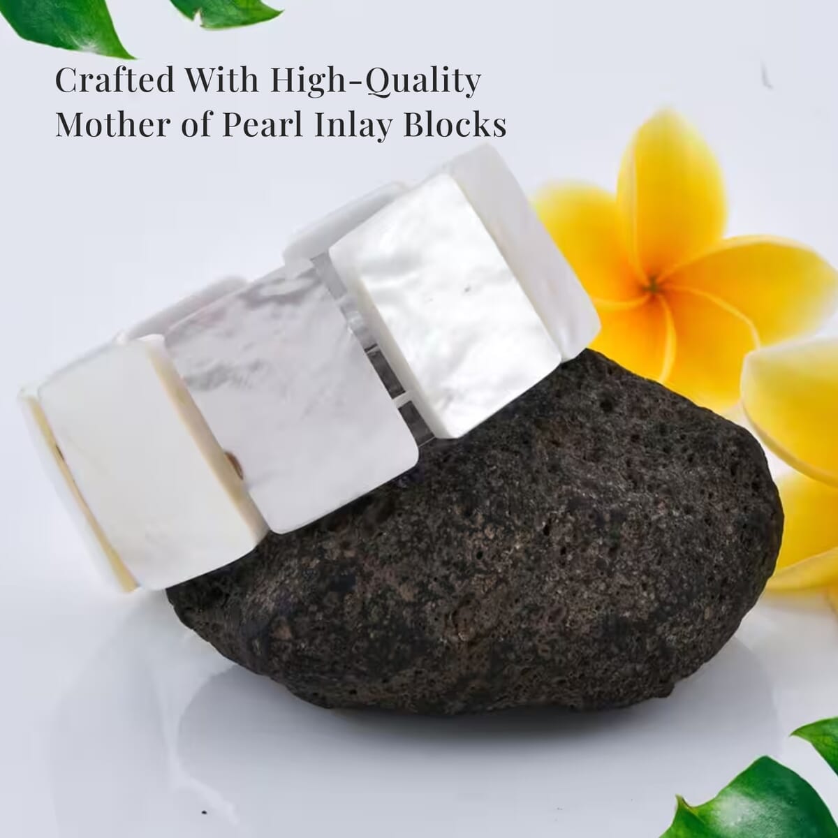 Mother of Pearl Inlay Resin Block Stretch Bracelet, Beach Fashion Jewelry image number 4