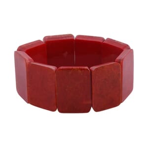 Red Coral Inlay Resin Block Stretch Bracelet, Beach Fashion Jewelry