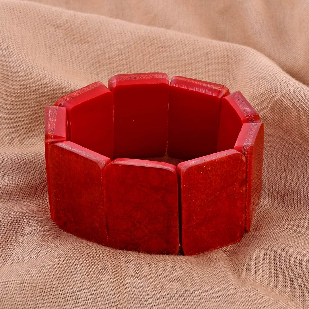 Ankur Treasure Chest Red Coral Inlay Resin Block Stretch Bracelet, Beach Fashion Jewelry image number 1