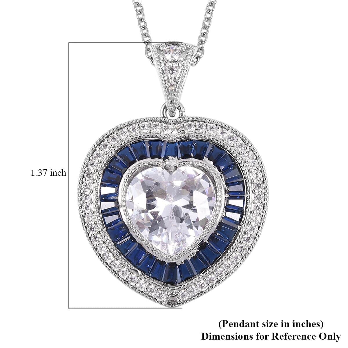 Simulated White and Blue Diamond Heart Pendant in Silvertone with Stainless Steel Necklace 20 Inches 10.00 ctw image number 4