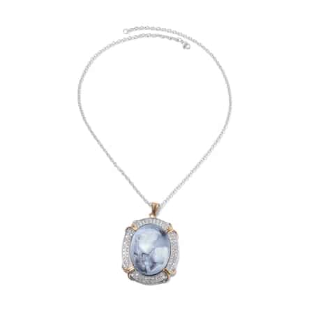 Gray Cameo and Austrian Crystal Pendant Necklace 20 Inches in ION Plated Yellow Gold and Stainless Steel image number 2