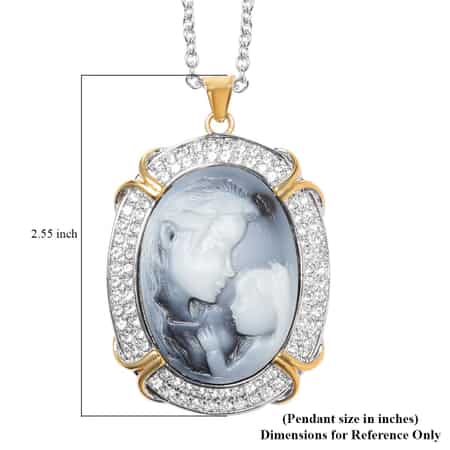 Gray Cameo and Austrian Crystal Pendant Necklace 20 Inches in ION Plated Yellow Gold and Stainless Steel image number 6