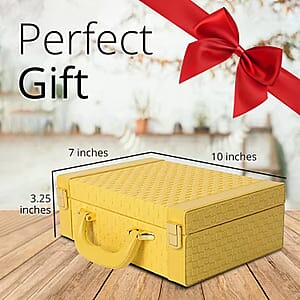 Yellow Faux Leather Woven Briefcase Jewelry Box with Handle and Lock (10x7x3.25 in)