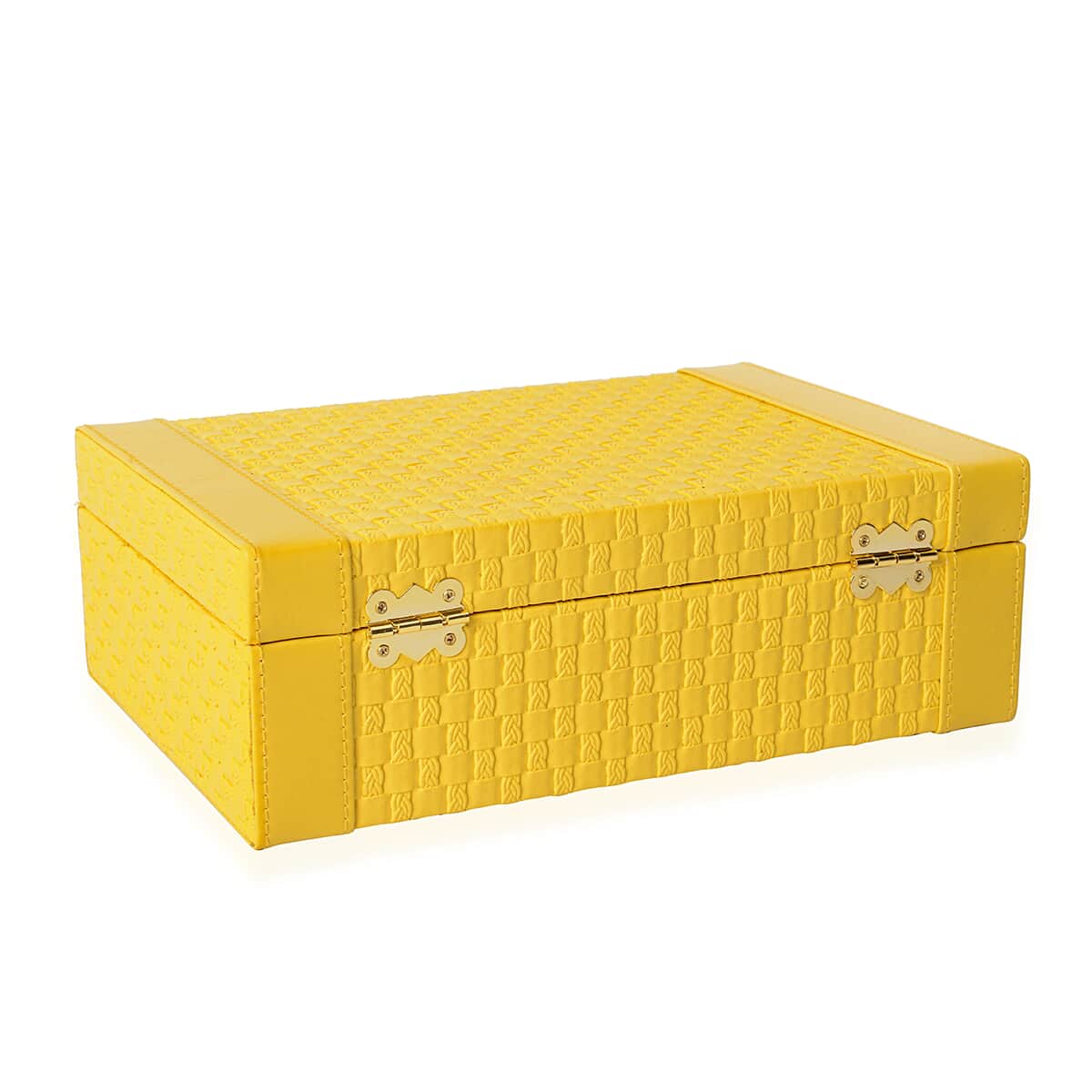 Yellow Faux Leather Woven Briefcase Jewelry Box image number 5