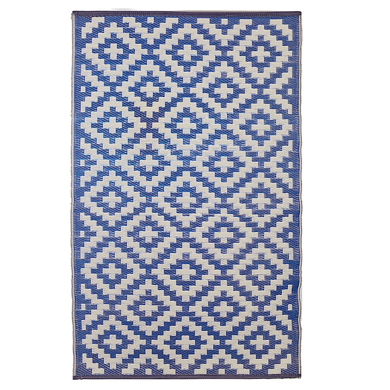 Navy, White Polypropylene Lattice Pattern Straw Mat, Plastic Straw Outdoor Rugs, Waterproof Portable Mat, Floor Mat