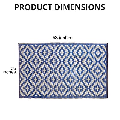 Navy, White Polypropylene Lattice Pattern Straw Mat, Plastic Straw Outdoor Rugs, Waterproof Portable Mat, Floor Mat