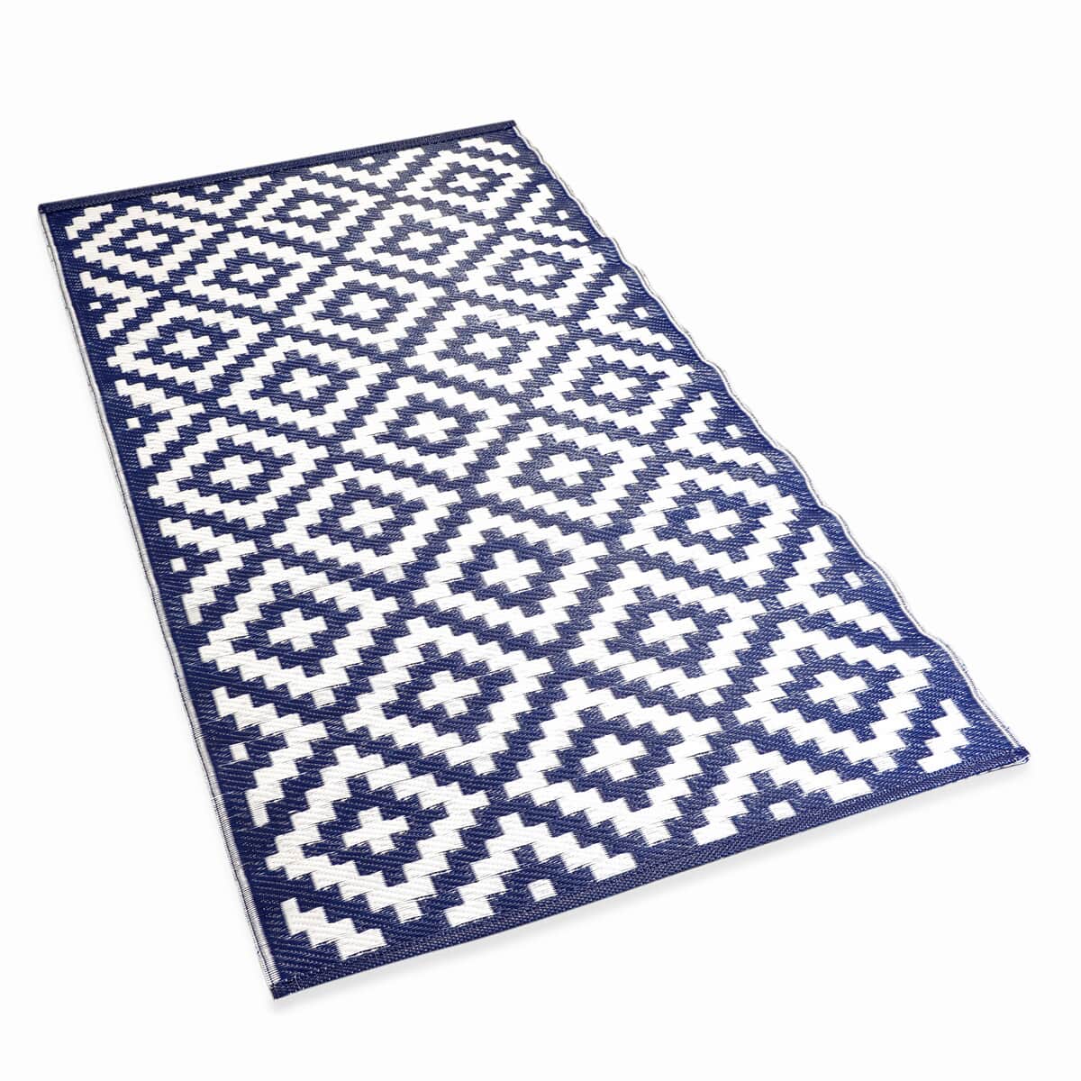 Navy, White Polypropylene Lattice Pattern Straw Mat, Plastic Straw Outdoor Rugs, Waterproof Portable Mat, Floor Mat image number 4