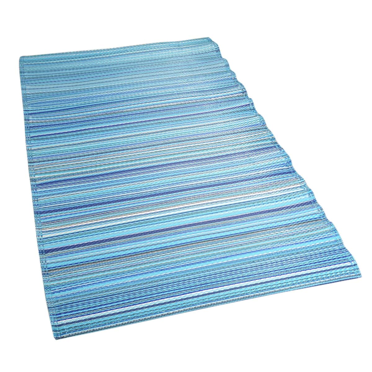 Aqua Polypropylene Striped Straw Mat, Plastic Straw Outdoor Rugs, Waterproof Portable Mat, Floor Mat image number 4