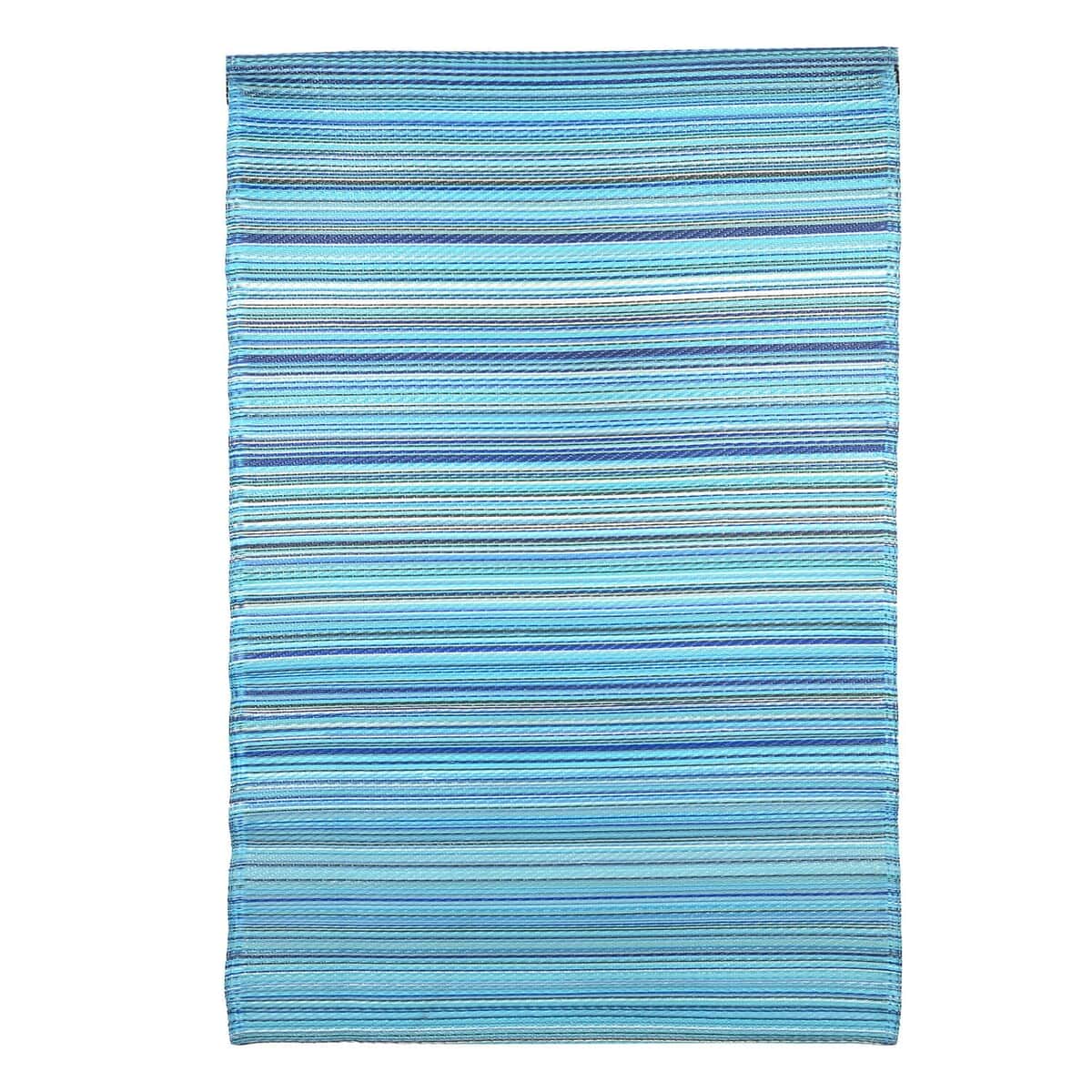 Aqua Polypropylene Striped Straw Mat, Plastic Straw Outdoor Rugs, Waterproof Portable Mat, Floor Mat image number 7