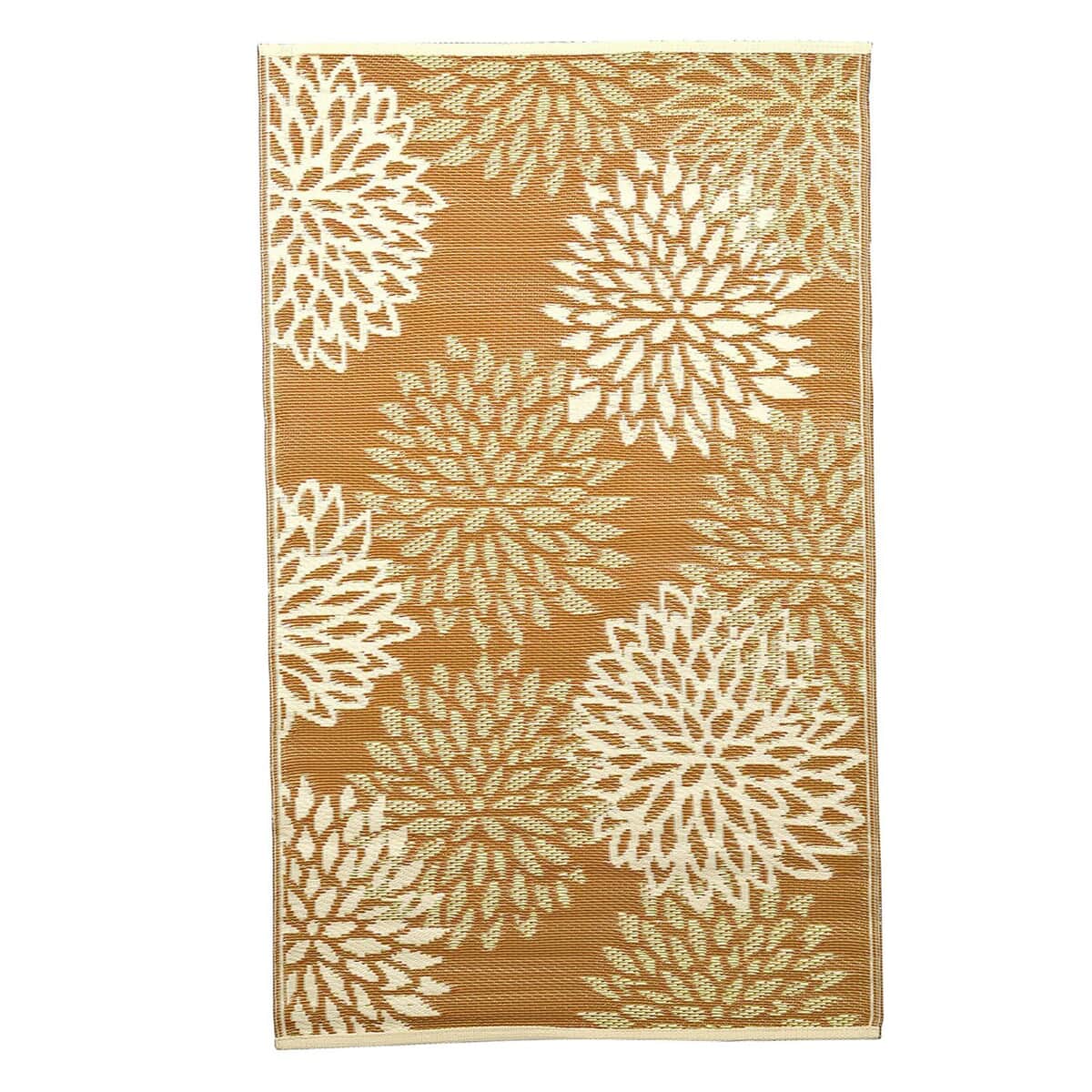 Ivory, Multi Color Polypropylene Floral Pattern Straw Mat, Plastic Straw Outdoor Rugs, Waterproof Portable Mat, Floor Mat image number 0