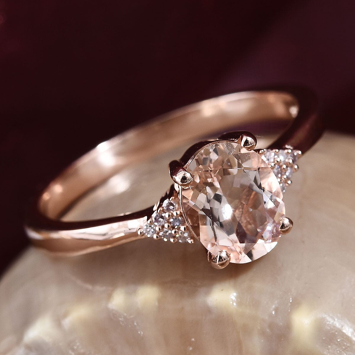 Marropino Morganite, Natural Pink Diamond (0.10 ct) Ring in Vermeil RG Over Sterling Silver (Size 5.0) 1.65 ctw image number 1