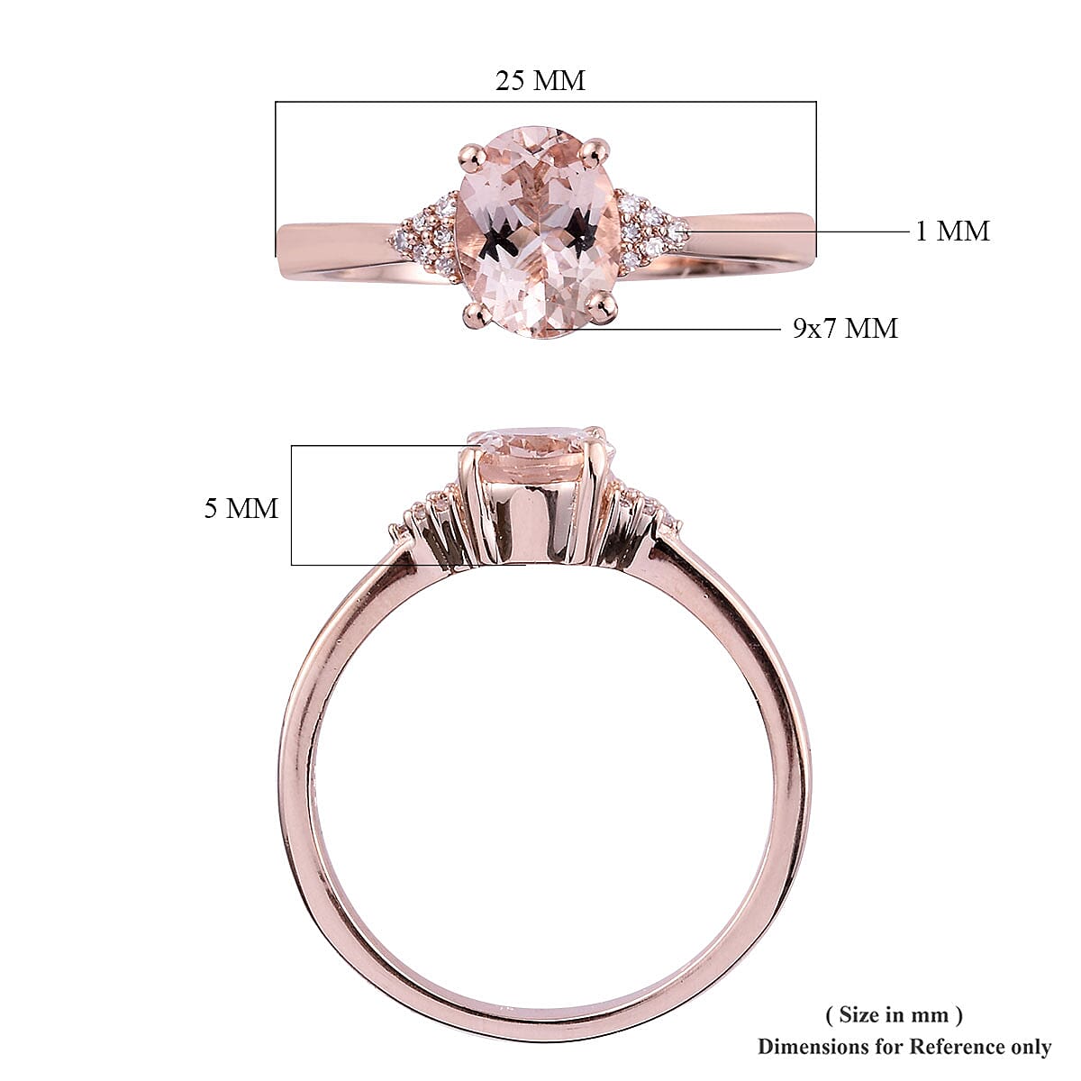 Marropino Morganite, Natural Pink Diamond (0.10 ct) Ring in Vermeil RG Over Sterling Silver (Size 5.0) 1.65 ctw image number 5