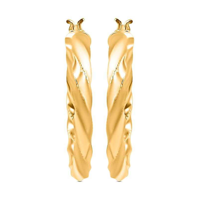 Twisted Hoop Earrings in 14K Yellow Gold Over Sterling Silver 3.80 Grams