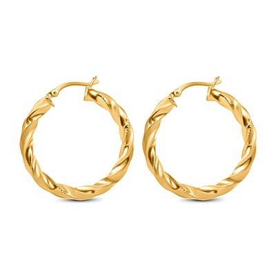Twisted Hoop Earrings in 14K Yellow Gold Over Sterling Silver 3.80 Grams