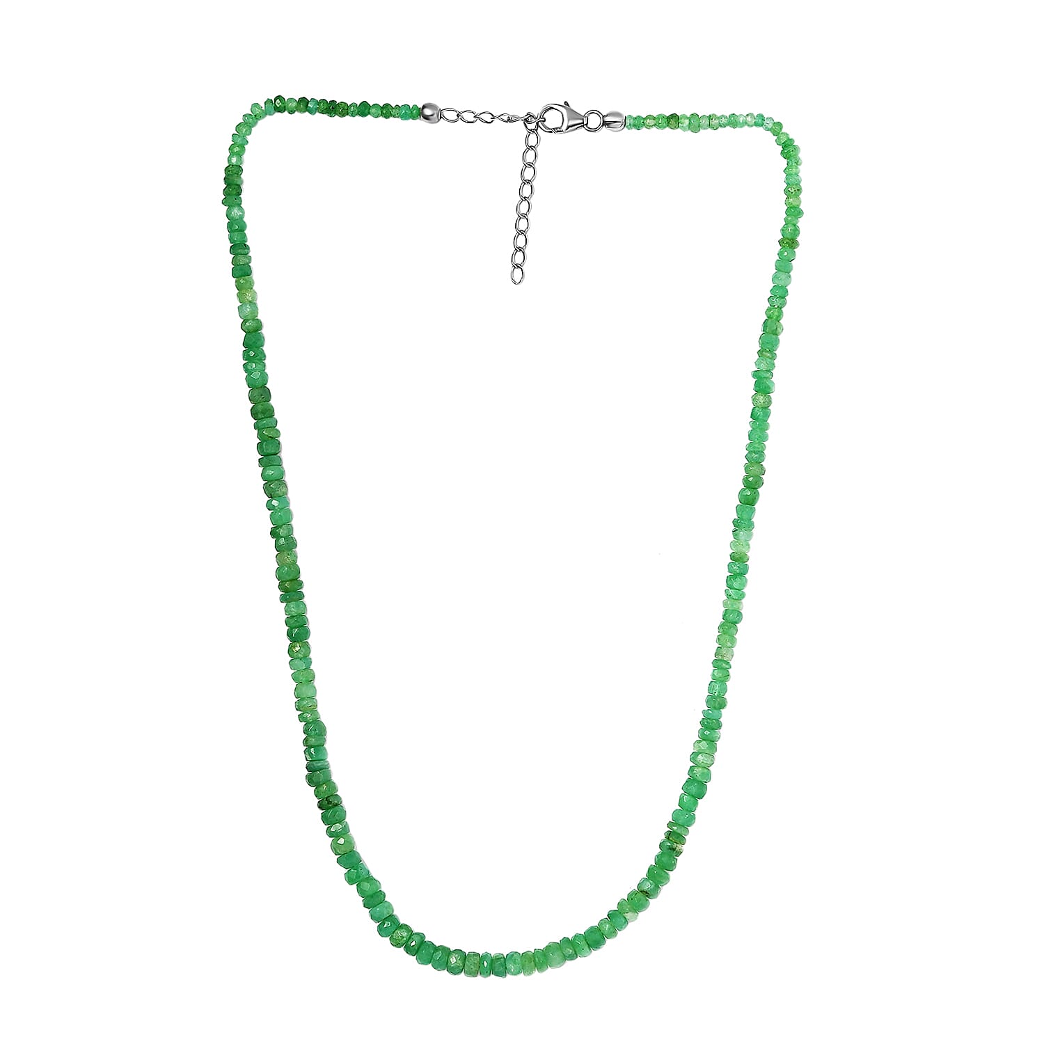Socoto Emerald Bead Necklace 18-20 Inches in Platinum Over Sterling Silver 53.20 ctw