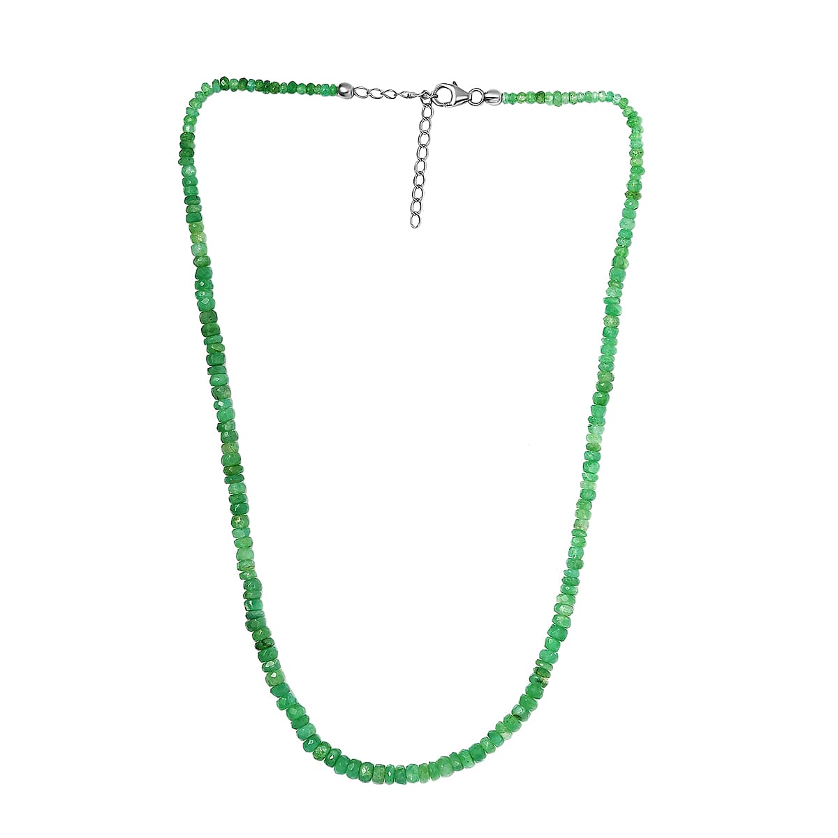 Socoto Emerald Bead Necklace 18-20 Inches in Platinum Over Sterling Silver 53.20 ctw image number 3