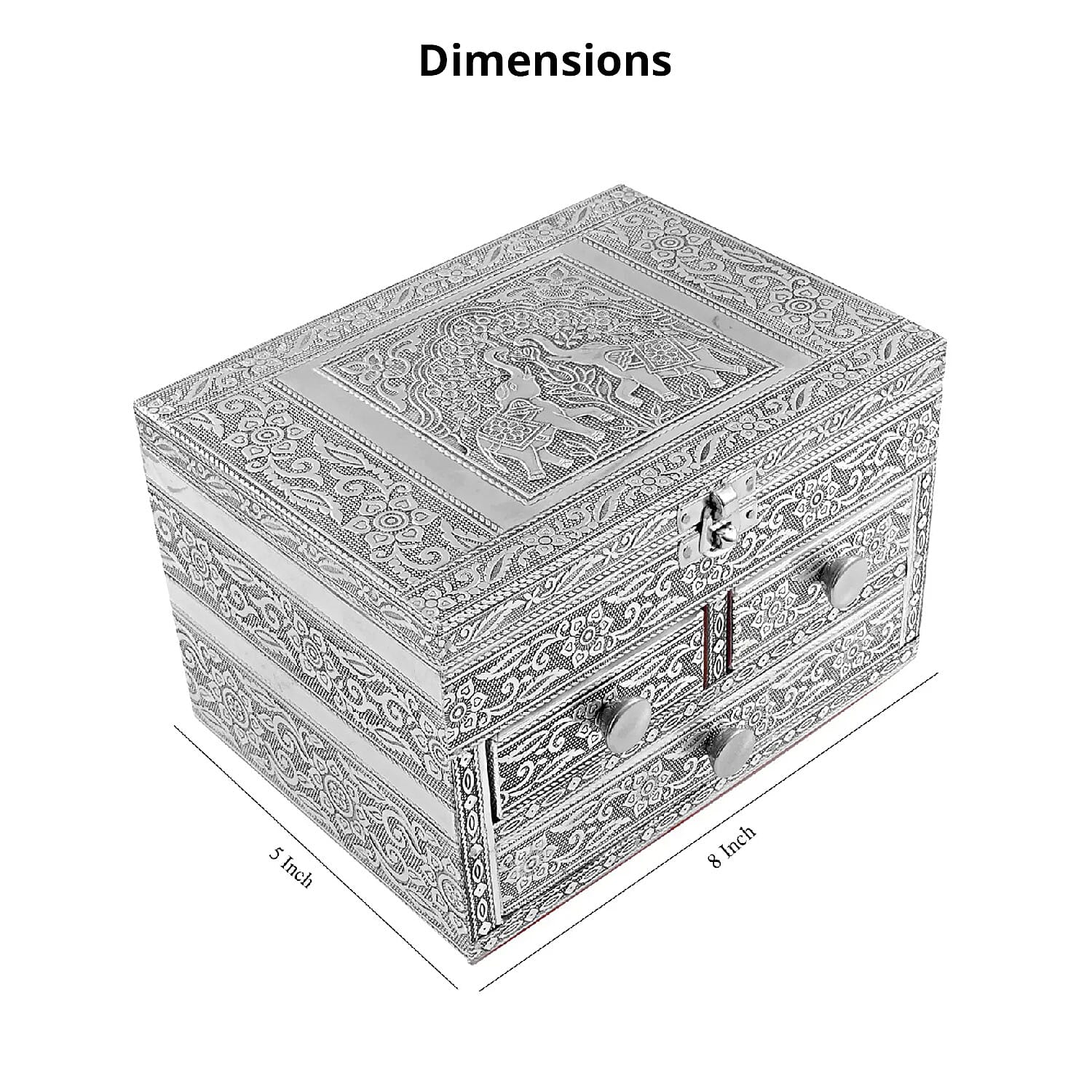 Oxidized Aluminum Elephant Embossed Grand 3 Drawer Jewelry Box, Jewelry Storage Box for Women, Travel Jewelry Case, Jewelry Organizer