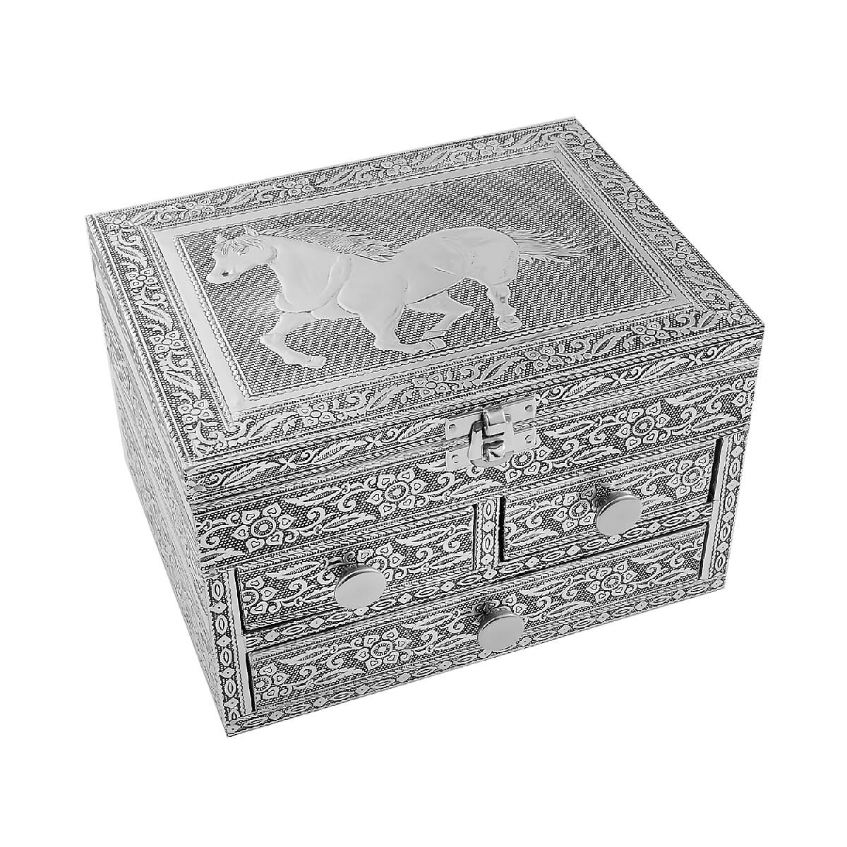 Oxidized Aluminum Horse Embossed Grand 3 Drawer Jewelry Box, Jewelry Storage Box for Women, Travel Jewelry Case, Jewelry Organizer image number 0