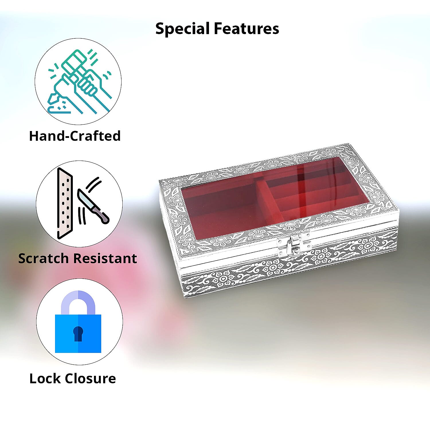Handcrafted Aluminum Oxidized Jewelry Box with Wine Scratch Protection Interior