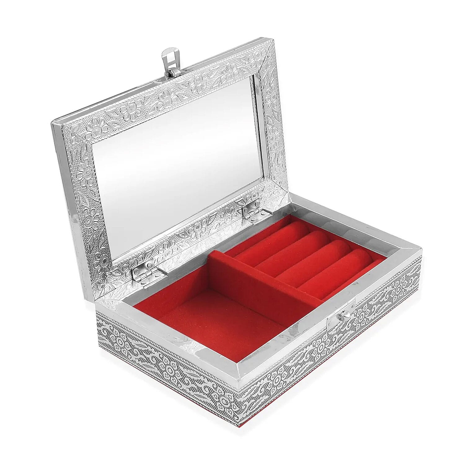 Handcrafted Aluminum Oxidized Jewelry Box with Wine Scratch Protection Interior