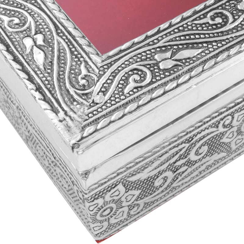 Handcrafted Aluminum Oxidized Jewelry Box with Red Scratch Protection Interior (8x5x1.75)