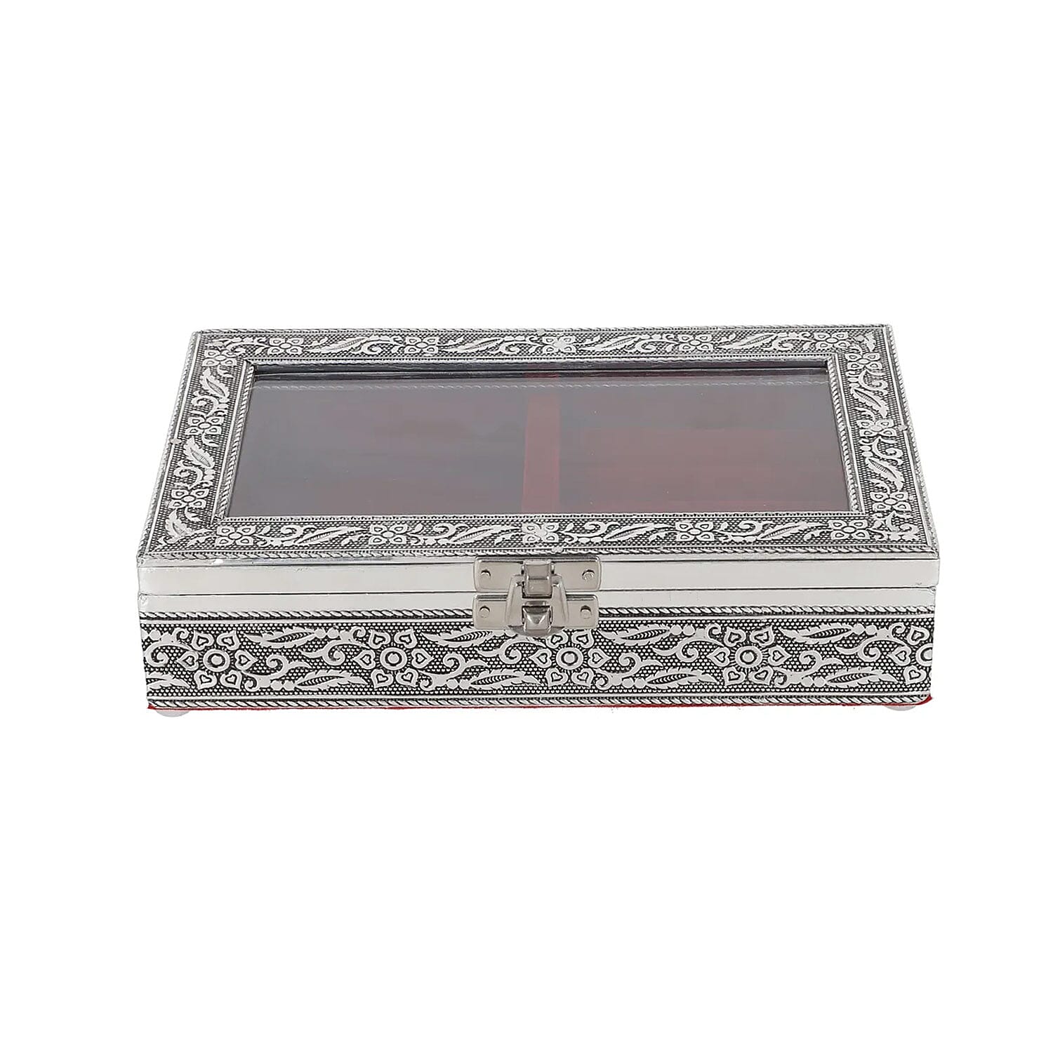 Handcrafted Transparent Aluminum Oxidized Jewelry Box with Burgundy Scratch Protection Interior