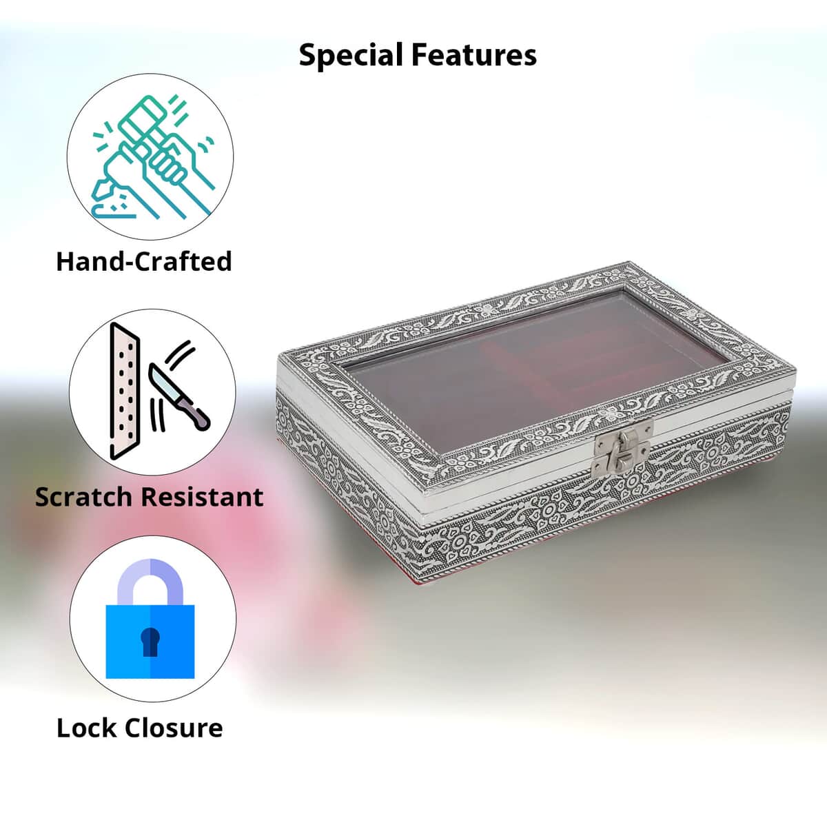 Handcrafted Transparent Aluminum Oxidized Jewelry Box with Burgundy Scratch Protection Interior image number 2