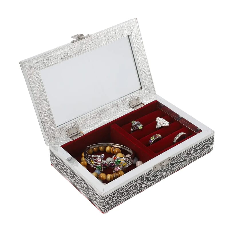 Handcrafted Transparent Aluminum Oxidized Jewelry Box with Burgundy Scratch Protection Interior