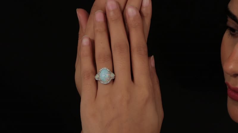 Premium Ethiopian Welo Opal and Natural White Zircon Ring in Platinum Over Sterling Silver (Size 6.0) 5.00 ctw