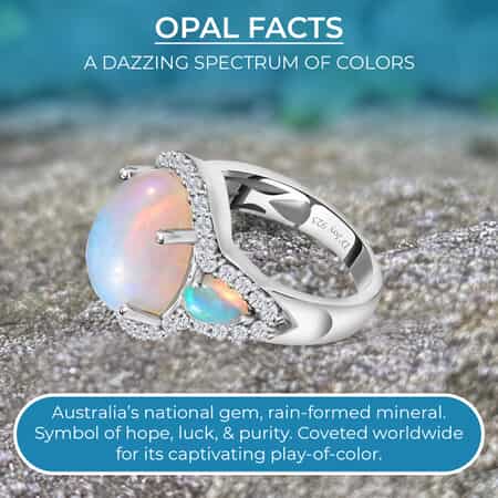 Premium Ethiopian Welo Opal and Natural White Zircon Ring in Platinum Over Sterling Silver (Size 6.0) 5.00 ctw image number 3
