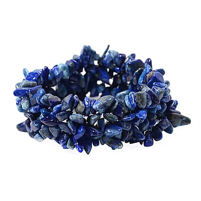 Lapis Lazuli 927.60 ctw Chips Stretch Bracelet, Earrings and Necklace in Black Oxidized Stainless Steel 18.00 Inches (18.00 In)
