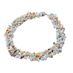 Multi Amazonite Chips Stretch Bracelet Dangle Earrings Toggle Clasp Necklace in Black Oxidized Stainless Steel  927.85 ctw