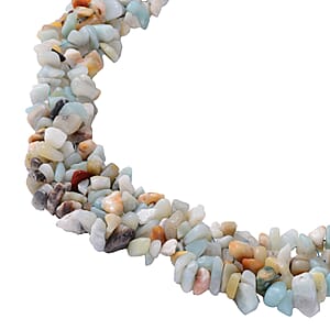 Multi Amazonite Chips Stretch Bracelet Dangle Earrings Toggle Clasp Necklace in Black Oxidized Stainless Steel  927.85 ctw