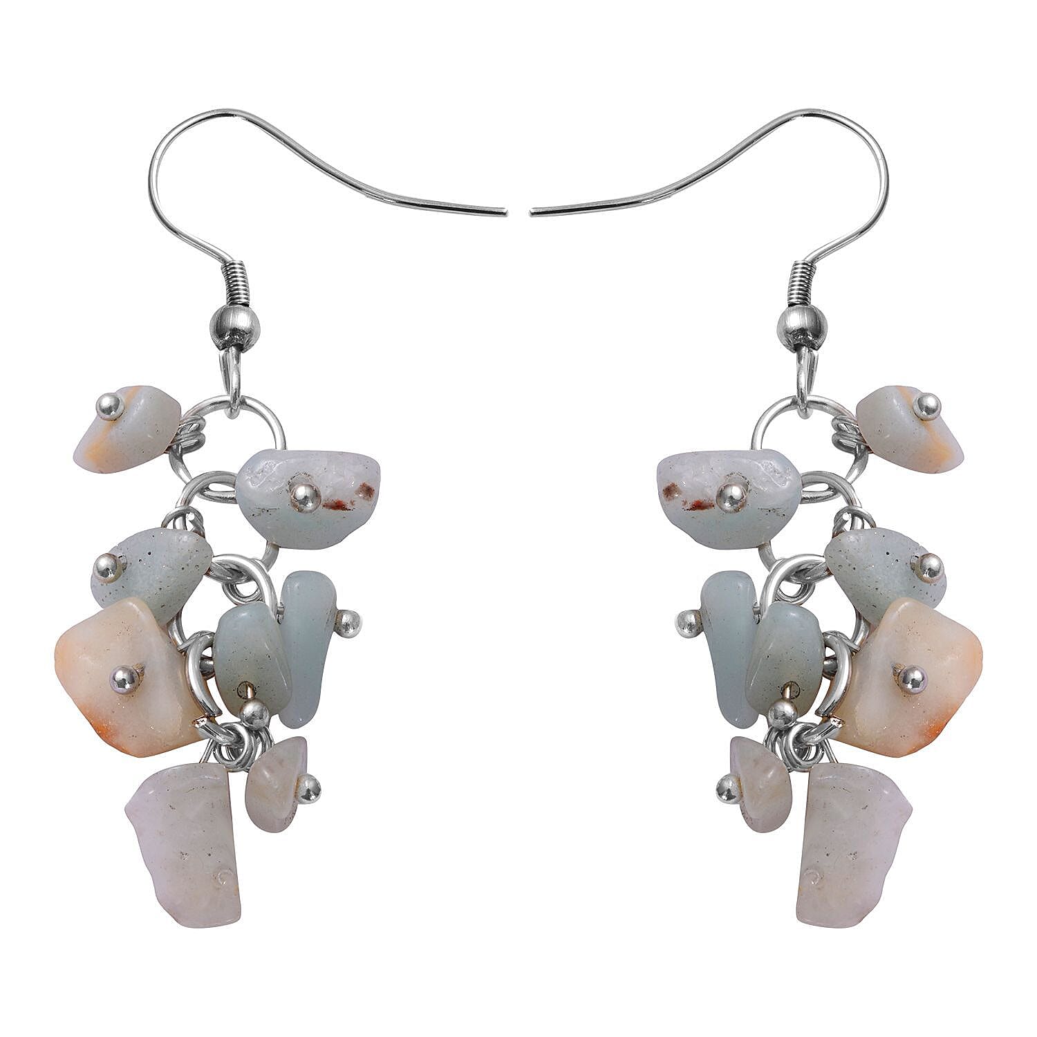 Multi Amazonite Chips Stretch Bracelet Dangle Earrings Toggle Clasp Necklace in Black Oxidized Stainless Steel  927.85 ctw