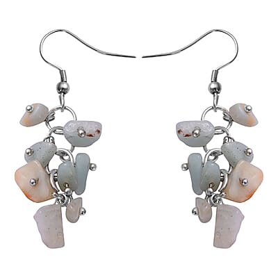 Multi Amazonite Chips Stretch Bracelet Dangle Earrings Toggle Clasp Necklace in Black Oxidized Stainless Steel  927.85 ctw