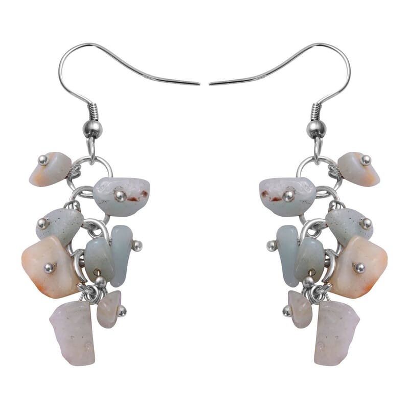 Multi Amazonite Chips Stretch Bracelet Dangle Earrings Toggle Clasp Necklace in Black Oxidized Stainless Steel  927.85 ctw