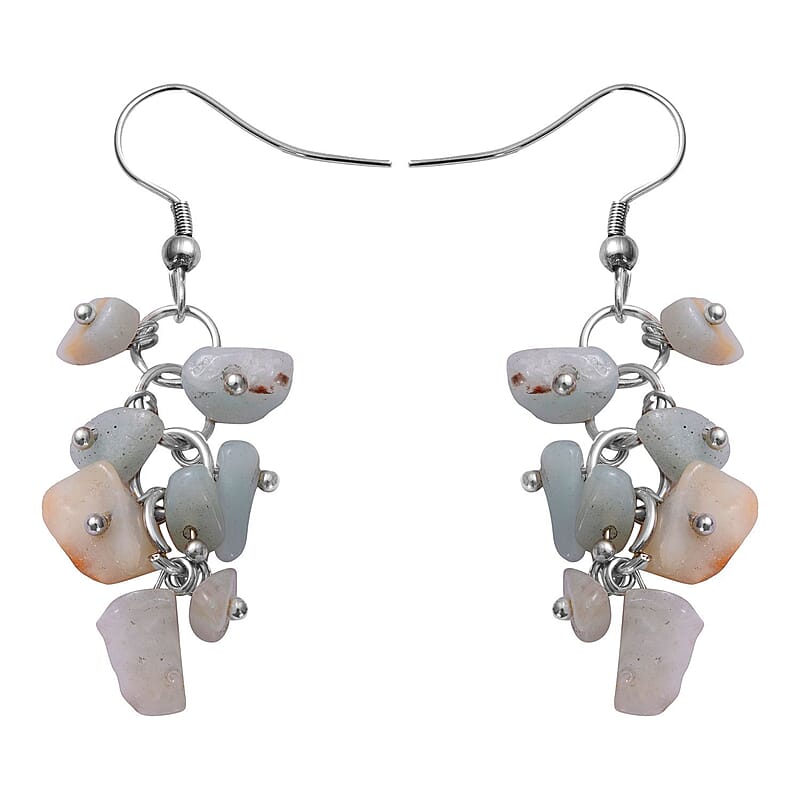 Multi Amazonite Chips Stretch Bracelet Dangle Earrings Toggle Clasp Necklace in Black Oxidized Stainless Steel  927.85 ctw