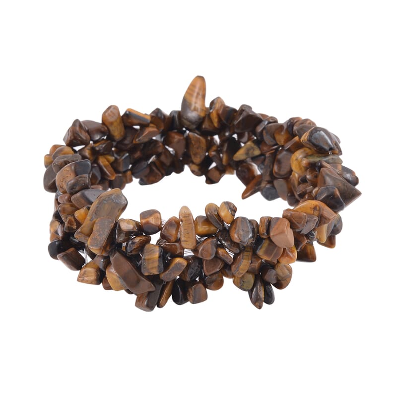 Yellow Tiger's Eye Chips Stretch Bracelet and Earrings and Toggle Clasp Necklace (18.00 In) in Black Oxidized Stainless Steel 928.15 ctw