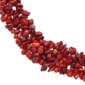 Bamboo Coral Chips Stretch Bracelet and Earrings and Toggle Clasp Necklace in Black Oxidized Stainless Steel (18.00 In)