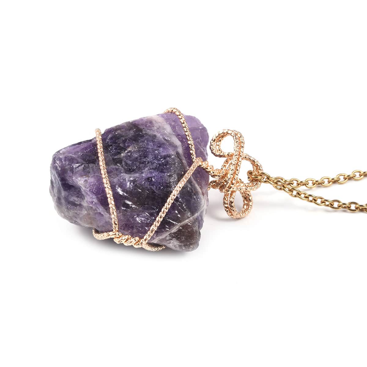 Set of 2 Amethyst and Galilea Rose Quartz Wire Wrapped Pendants Necklace 24 Inches in Goldtone 230.00 ctw  image number 2